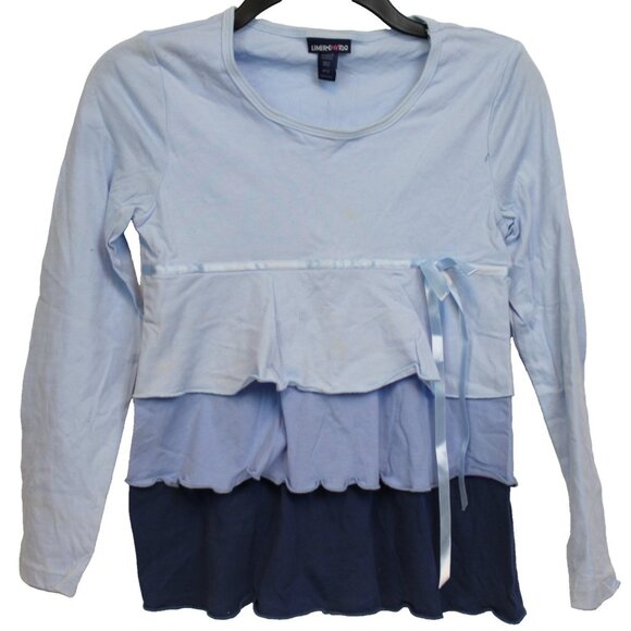 Y2K Limited Too Blue Layer Ruffle Shirt sz 12 Jr Pre-Teen Retro Empire Waist Bow - Picture 1 of 6